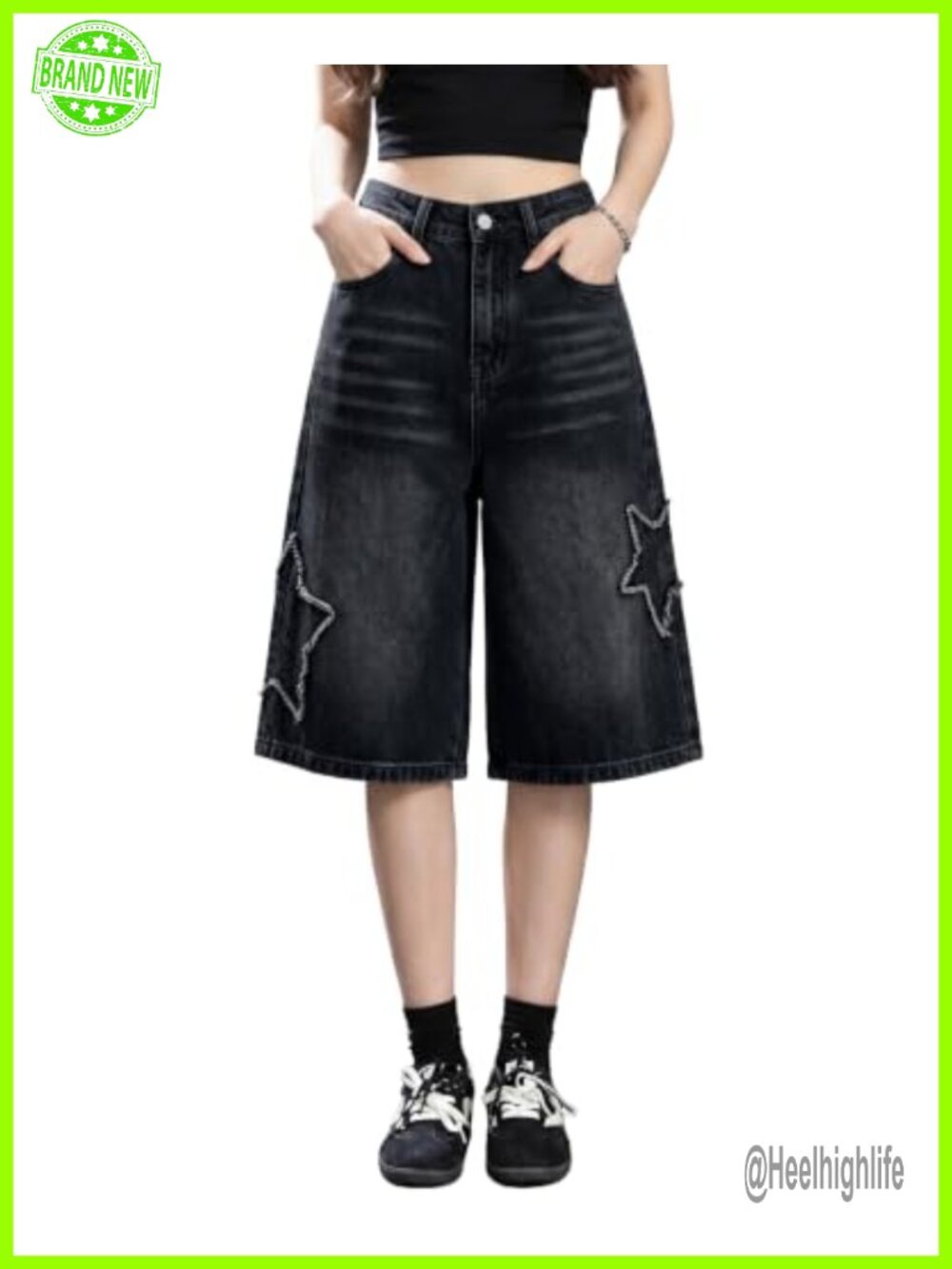 Y2K Baggy Wide Leg Denim Shorts for Women High Rise Distressed